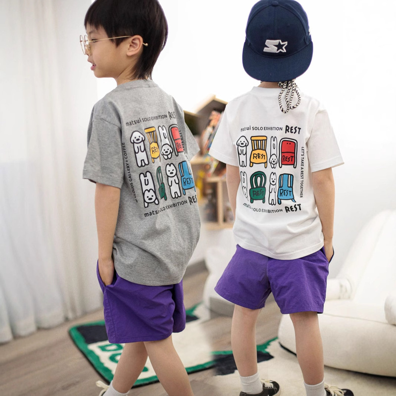 in stock 2025 new day tide dog hot little red book parents cotton short sleeve 260 grams heavy loose T-shirt