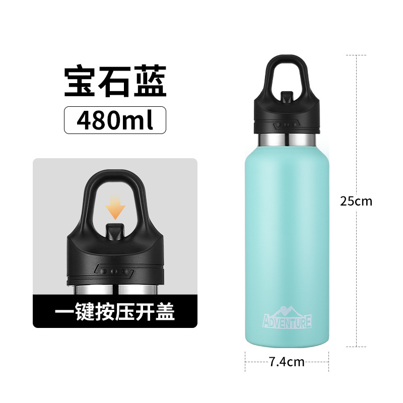 Taza termo rebotando con una mano, apertura con un botón, cubierta, deportes al aire libre de gran capacidad, bicicleta, montañismo, botella de agua portátil al por mayor