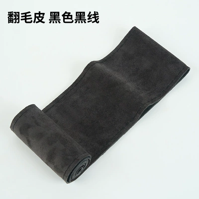 Suede cowhide sweat-absorbent handle cover hand-stitched steering wheel cover universal real cowhide car handle cover hand-warming steering wheel cover (Steering wheel cover) - suede-cowhide-black-thread-38cm