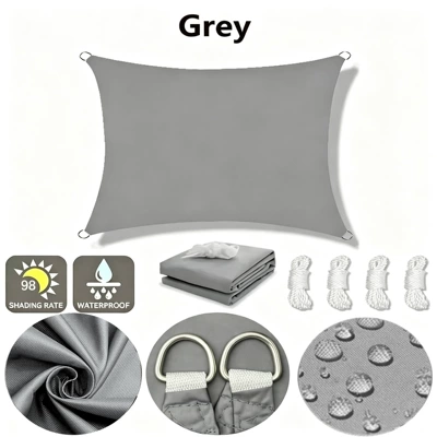 Sunshade sails in stock, popular cross-border Amazon product, garden and pool sunshade, sun protection, direct supplier manufacturer, canopy (Avtomobil yan çətirləri) - gray-2x2m