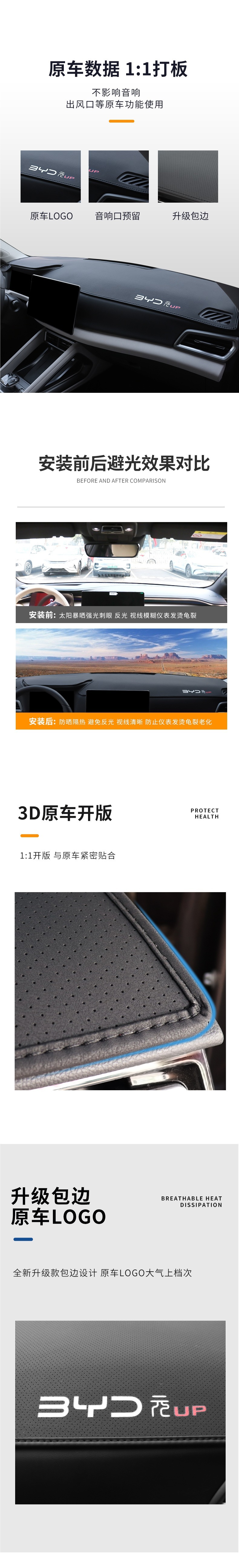 Suitable for 24 models of BYD Yuan UP, sun protection mat for the central control dashboard, car interior decoration accessories, anti-slip mat