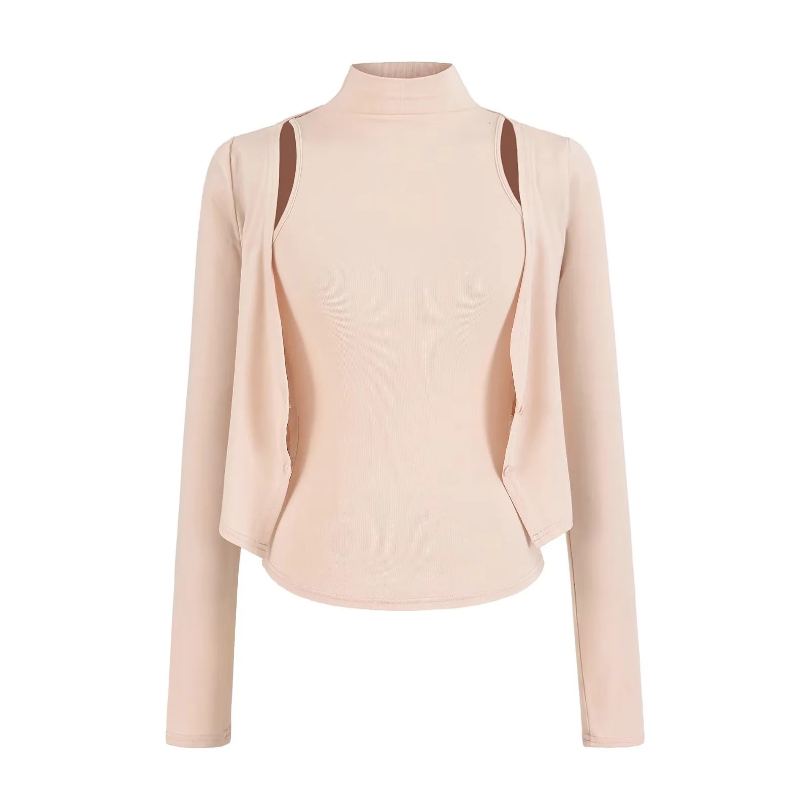 American-Style Spicy Girl Thin Half-High Collar Sleeveless Camisole + Slightly See-Through Slimming Solid Color Cardigan Two-Piece Set