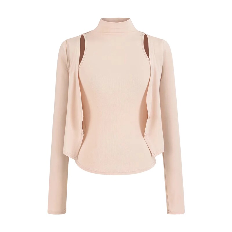 American-Style Spicy Girl Thin Half-High Collar Sleeveless Camisole + Slightly See-Through Slimming Solid Color Cardigan Two-Piece Set