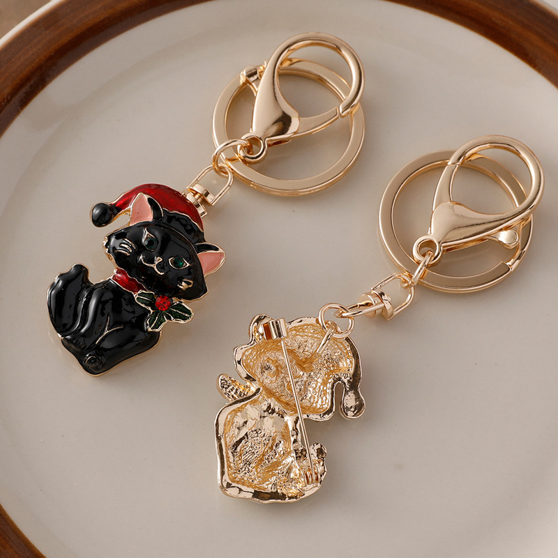 クロスボーダーかわいい風クリスマス猫ブローチキーホルダー両用個性キーチェーンバッグアクセサリー卸売り|undefined