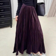 复古丝绒褶皱半身裙女2025秋冬新款气质高腰显瘦肌理感a字长裙8色