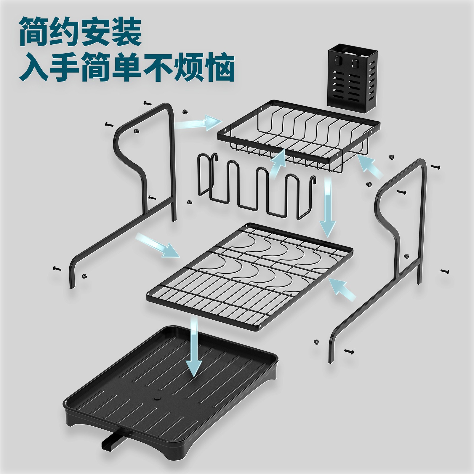 Estante de platos de drenaje de cocina transfronteriza estante de platos domésticos estante de almacenamiento de tazas armario mostrador estante de platos multifuncional