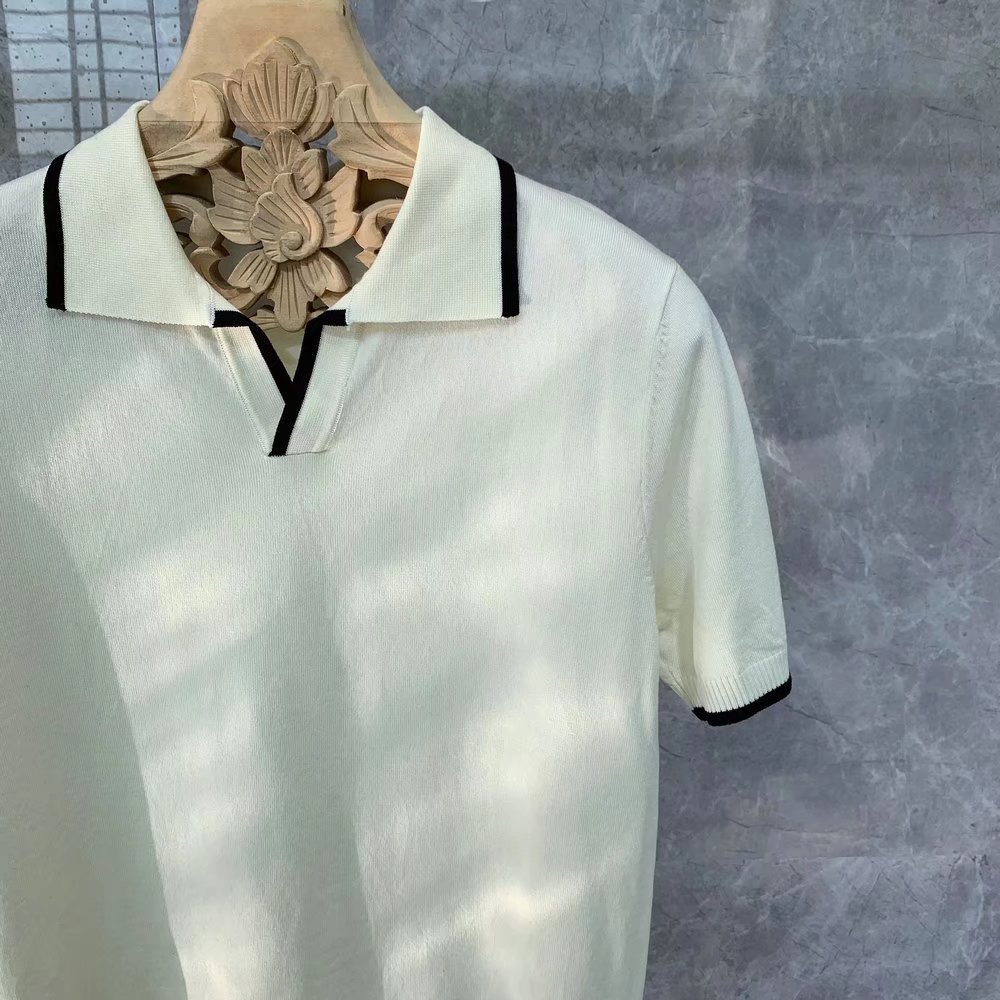 Camisa de polo de solapa casual de los hombres de negocios todo partido slim fit micro elástico camiseta verano transpirable moda punto no planchado manga corta
