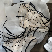 少女兮梦|夏季日系轻薄网纱复古植绒可爱荷叶边内裤性感镂空纯欲