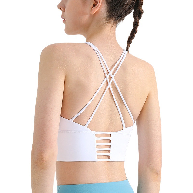 Correa de hombro delgada belleza espalda ropa interior deportiva mujeres nude plug pad a prueba de golpes sujetador deportes chaleco yoga fitness prendas de vestir exteriores