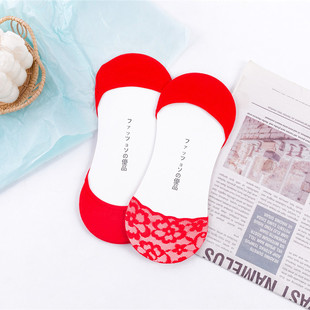 Big Red Wedding Socks Women's Summer Thin Lace Super Shallow Cotton Bottom High Heels Invisible Socks Festive Year