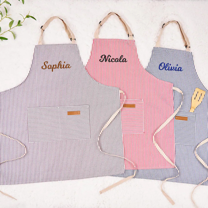 Personalidad personalizada bordada delantal colgar delantal rayas cocina casera camarero de restauración hombre y mujer delantal de ropa de trabajo image 3