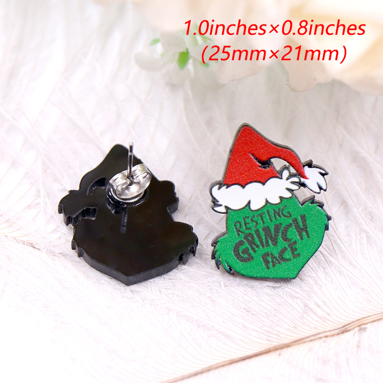 Fashion Christmas Hat Letter Arylic Printing Womenu0027S Ear Studs 1 Pair