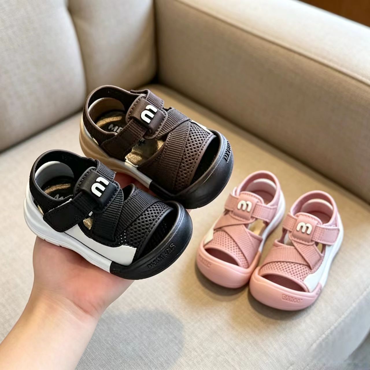 2026 Baby Toddler Shoes, Cute Children's Closed-Toe Anti-Collision Anti-Slip Fashionable Soft-Soled Outdoor Sandals with Velcro for Kids