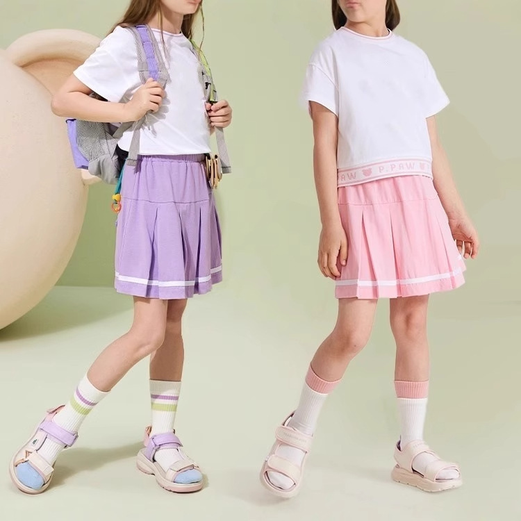 纯棉女童裙裤儿童运动裙裤白条杠百褶半身裙小孩打底裤裙幼儿园童