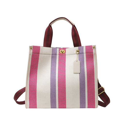 Bags for women  new cross-border fashion portable tote bag large capacity canvas contrasting color commuter shoulder crossbody bag