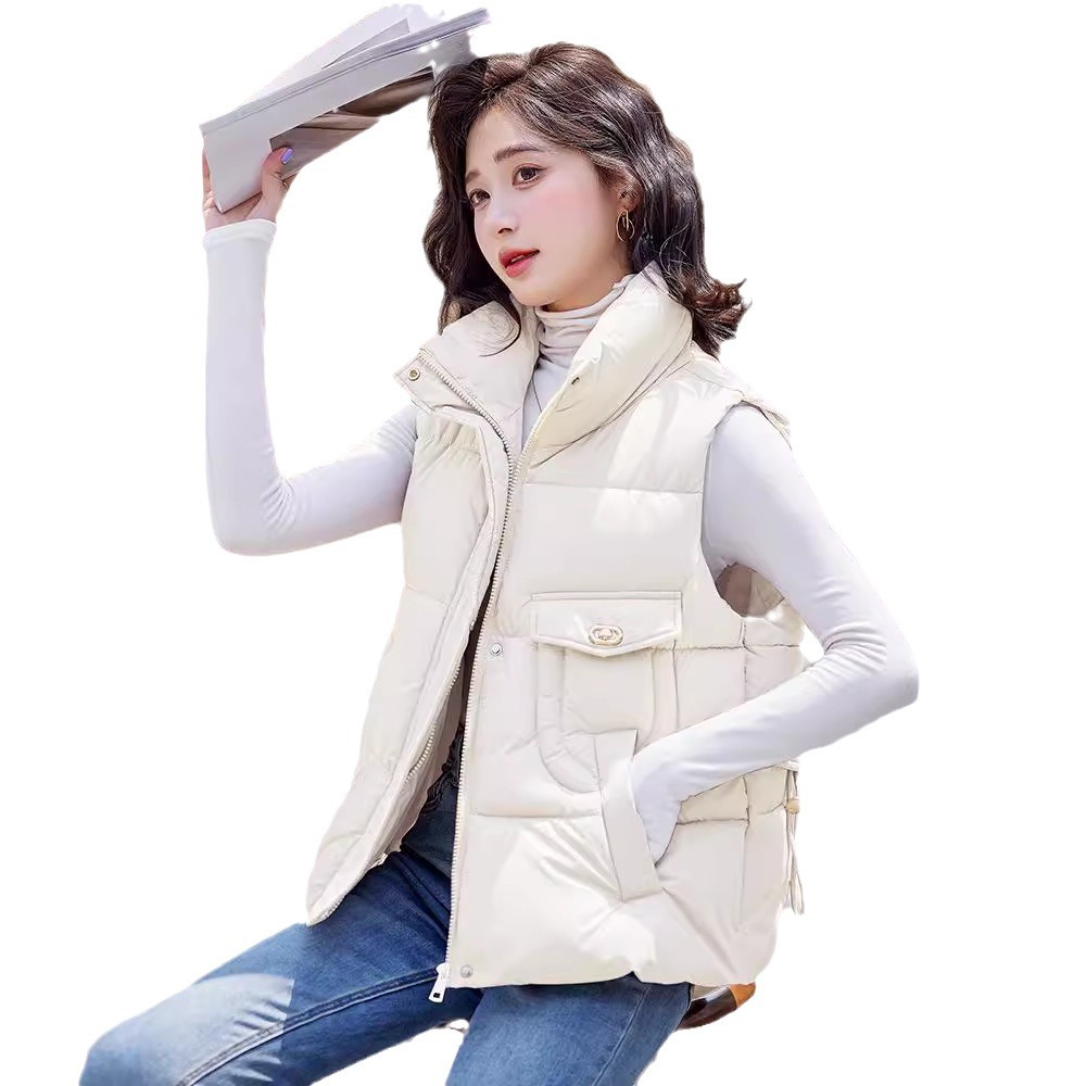 Chaqueta de chaleco de algodón de plumón para mujeres 2024 otoño y invierno nuevo corto suelto y delgado con hombros gruesos chaleco clip