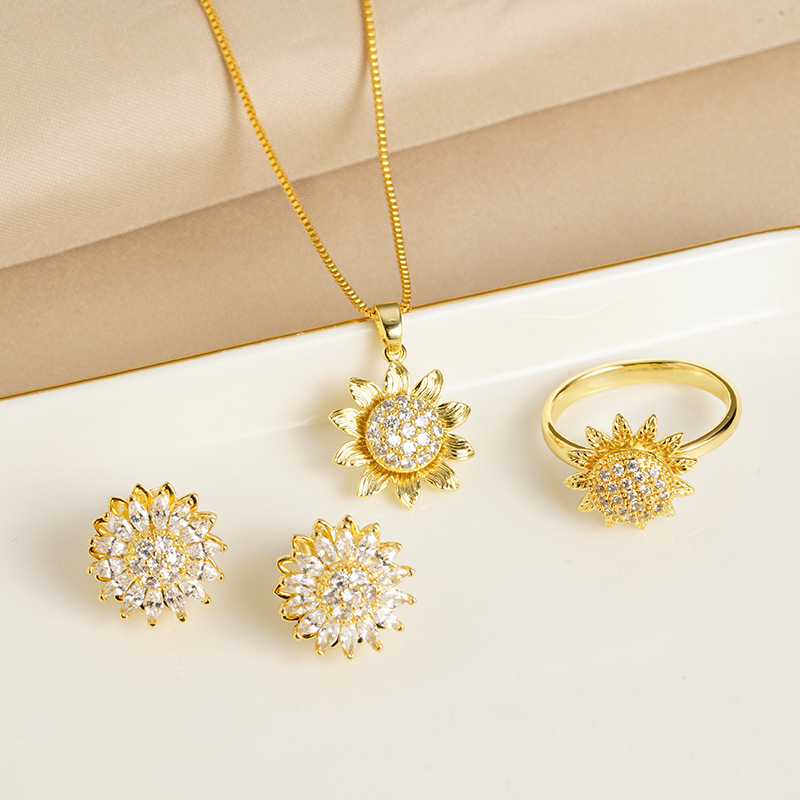 Nuevo conjunto de joyería popular flores de sol imitación de diamantes vietnamita oro girasol fábrica directa Yiwu joyería