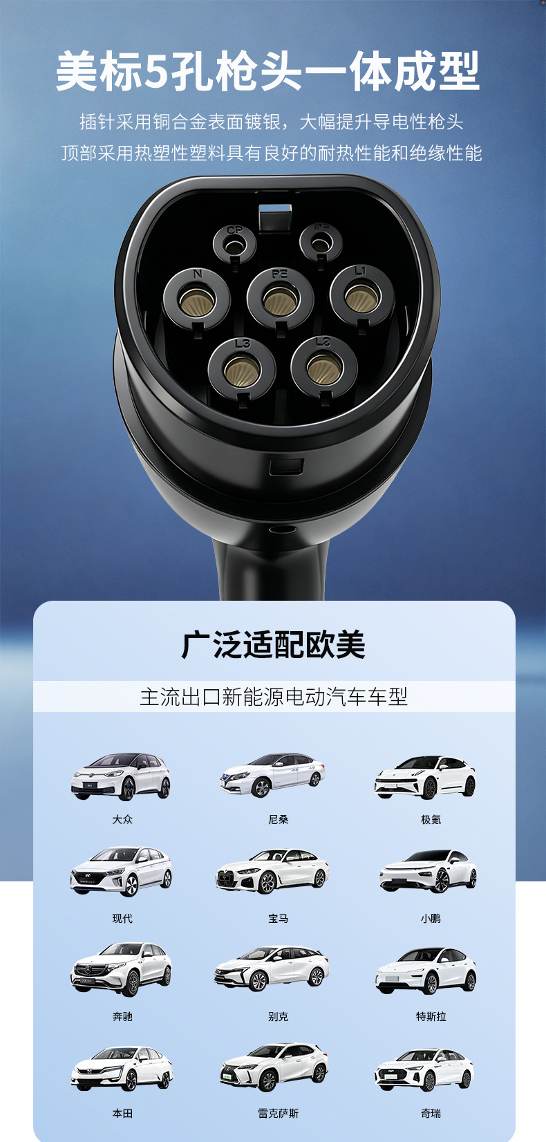 European Standard 22Kw Ac Charging Station Type2 New Energy Vehicle Charging Gun with Intelligent Safety Protection
