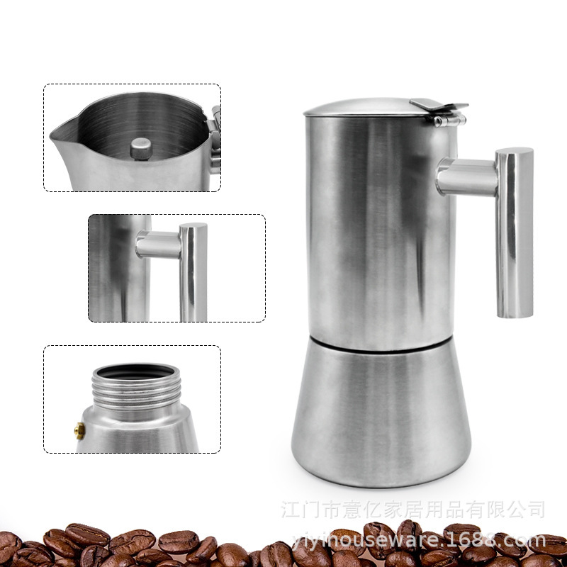 Stainless Steel Single-Valve Moka Pot for Home Use, Small Italian-Style Coffee Maker, Espresso Extraction Coffee Machine, Coffee Moka Pot