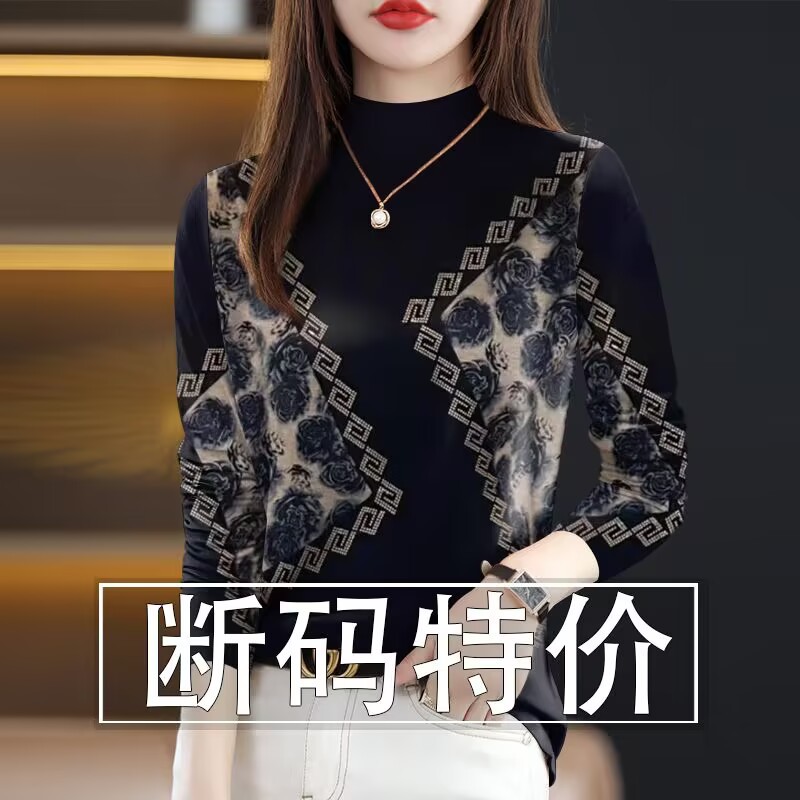 대외 무역 어머니 원피스 중년 및 노인 기모 두꺼운베이스 셔츠 여성 플러스 사이즈 내부 긴팔 티셔츠 여성 유행 탑