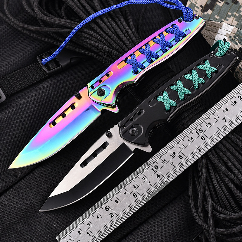 全钢绑绳子折叠刀随身户外刀具野营求生高硬度多功能折刀小刀