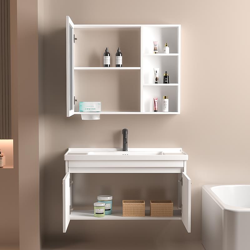 De madera maciza inteligente gabinete de baño blanco combinación de cerámica cuenca integrada pequeño apartamento lavabo de baño lavabo