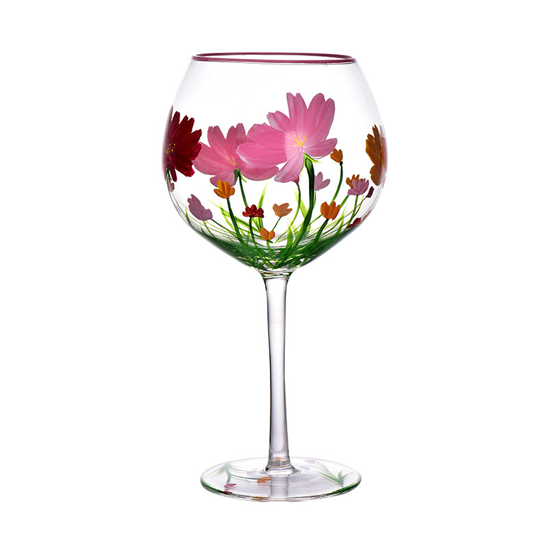 Creativo pintado a mediados de la antigua Copa de tulipán Copa de cristal de alta apariencia de la muchacha de la taza de jugo de copa de vino tinto hogar