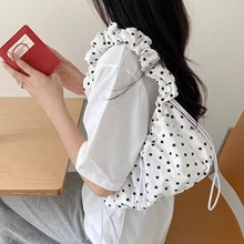 云朵包韩系褶皱波点单肩腋下包小清新尼龙帆布手提包斜挎小包包女