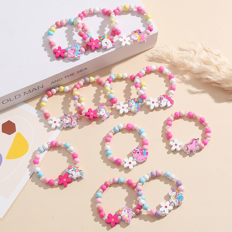 Cartoon Creative Wooden Unicorn Bracelet Cute Girl Baby Bracelet Student Jewelry Bracelet Jewelry Decoration