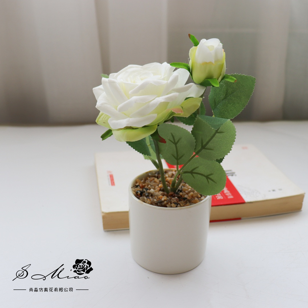 Flores falsas de alta calidad europea rosa bonsai flor de simulación decoración creativa de moda plantación verde artificial simulación maceta