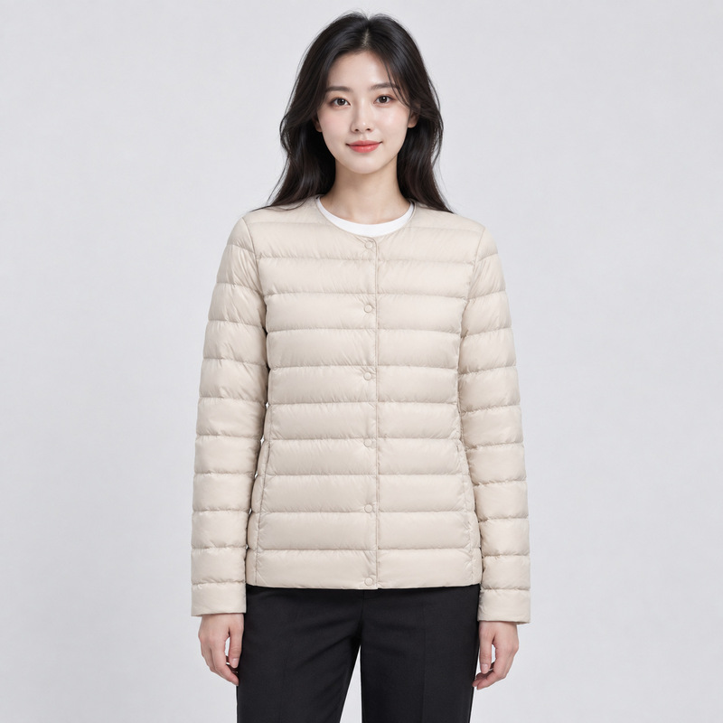 Pinghu Chi New Women's New National Standard 90 Velvet New Pure Color Women's Round Neck V Neck Simple Long-Sleeved down Jacket Pinghu Chi New Women's New National Standard 90 Velvet New Pure Color Women's Round Neck V Neck Simple Long-Sleeved down Jacket