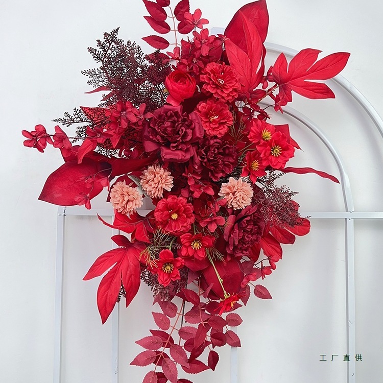 新款婚庆花挂花路引假花点花背景板订婚礼布置迎宾区装饰花艺|undefined