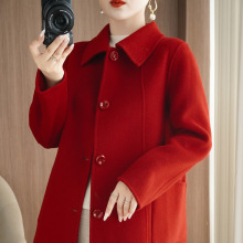 100%纯羊毛双面尼大衣女韩版宽松中长款毛呢外套秋冬羊绒外套大码