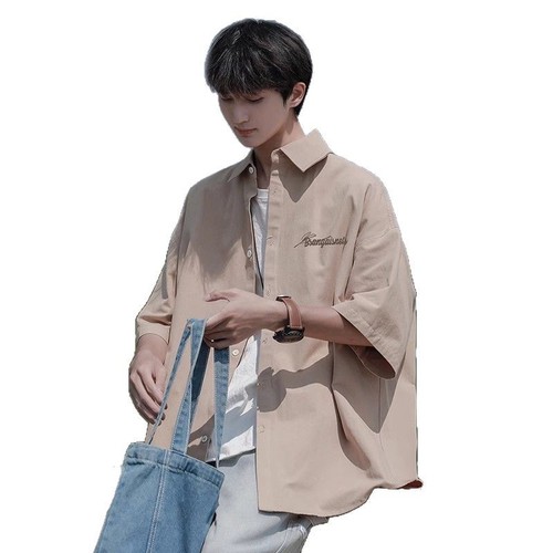 Men's Loose Fit Casual Short Sleeve Letter Print Streetwear Shirt - Summer New Trendy Hong Style