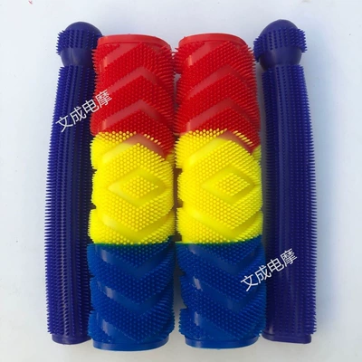 Thickened motorcycle handlebar covers, electric vehicle handlebar gloves, non-slip, sweat-absorbing, anti-freeze rubber covers, scooter plush covers, modified (Motorcycle Handle Cover) - tri-color-red-yellow-and-blue-blue-brake-handle-cover