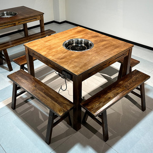 Economical Solid Wood Stall Hot Pot Table Commercial Marble Slate Skewers Small Table Gas Induction Cooker Hot Pot Table
