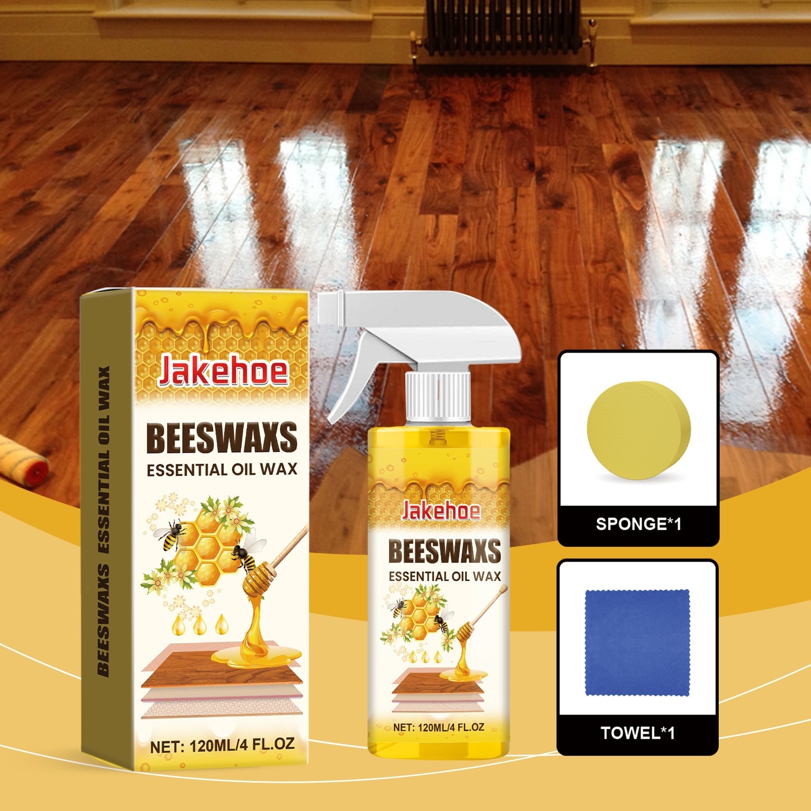 Jakehoe madera pulido pulverización cera de abeja para muebles de curado pulido protector de color nutriente anti-agrietamiento pulverización de madera seca image 1