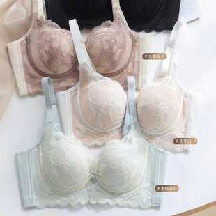 (does not support return) 6133 fashion beautiful lace underwear big chest look small mango cup through soft steel ring upper support