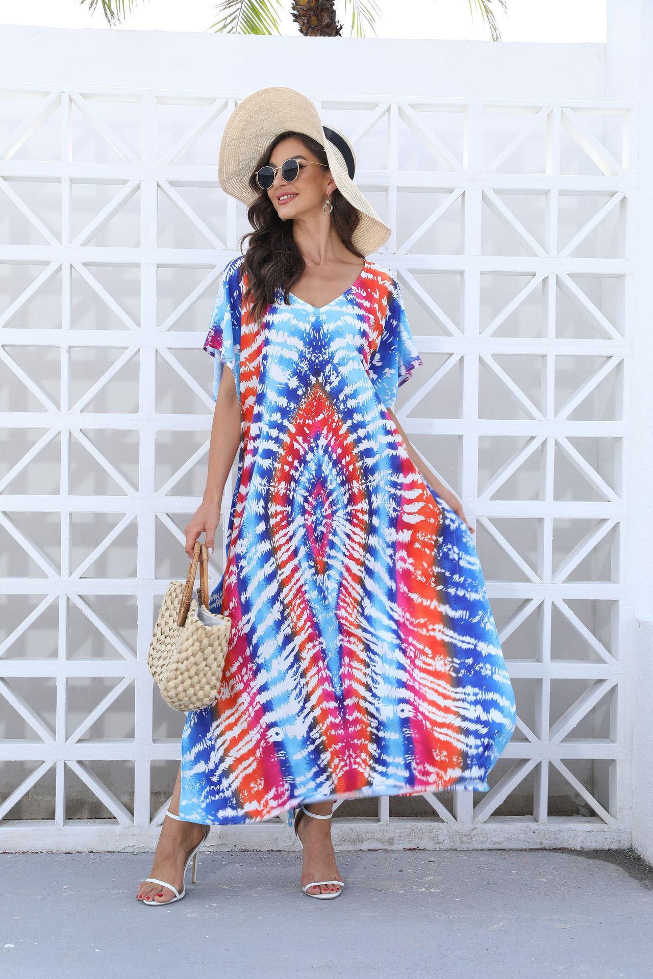 44 colores transfronterizo europeo y americano impreso playa blusa vacaciones playa falda bikini sol protección ropa blusa 1D196