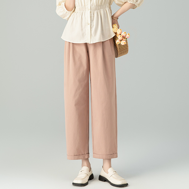 Quần ống rộng nữ vải Tencel cotton mỏng mùa xuân hè, dáng suông thon gọn ống thẳng — Màu kaki