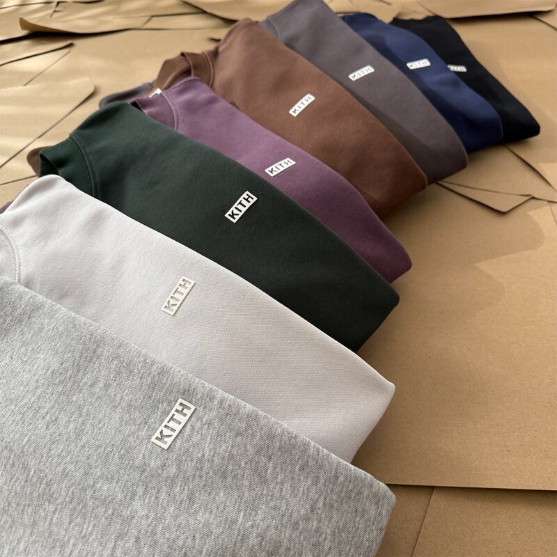 Trendy Brand Kith Spring New Style Letter Logo Printed Round Neck Sweatshirt for Men and Women, Loose Casual Pullover for Couples