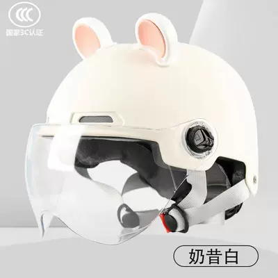 3C Certified Electric Vehicle Helmet for Motosiklet kaskı (dəbilqə) - bear-ears-ivory-white