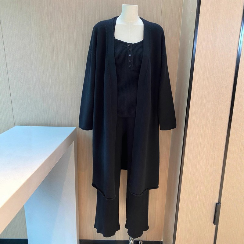 外贸跨境针织套装女秋冬长款开衫+挂脖吊带内搭+宽松阔腿裤三件套|undefined