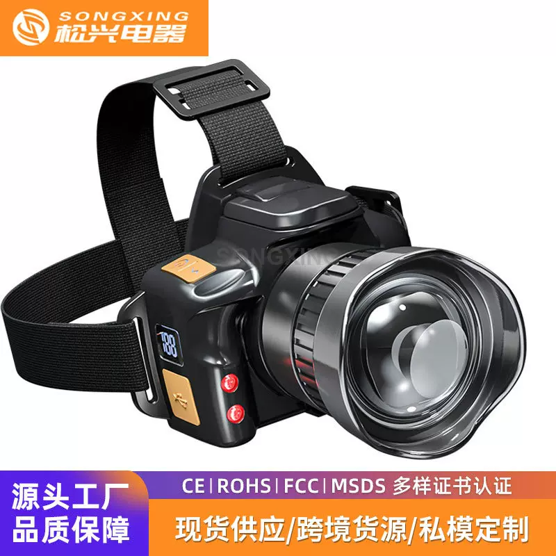 头戴式户外照明手电超亮跨境强光白激光远射智能感应调焦强光头灯