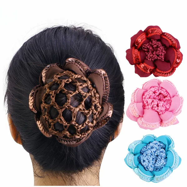 Women's sequined flower handmade hair net ballet dancer hair bibs children's headdress FW-01