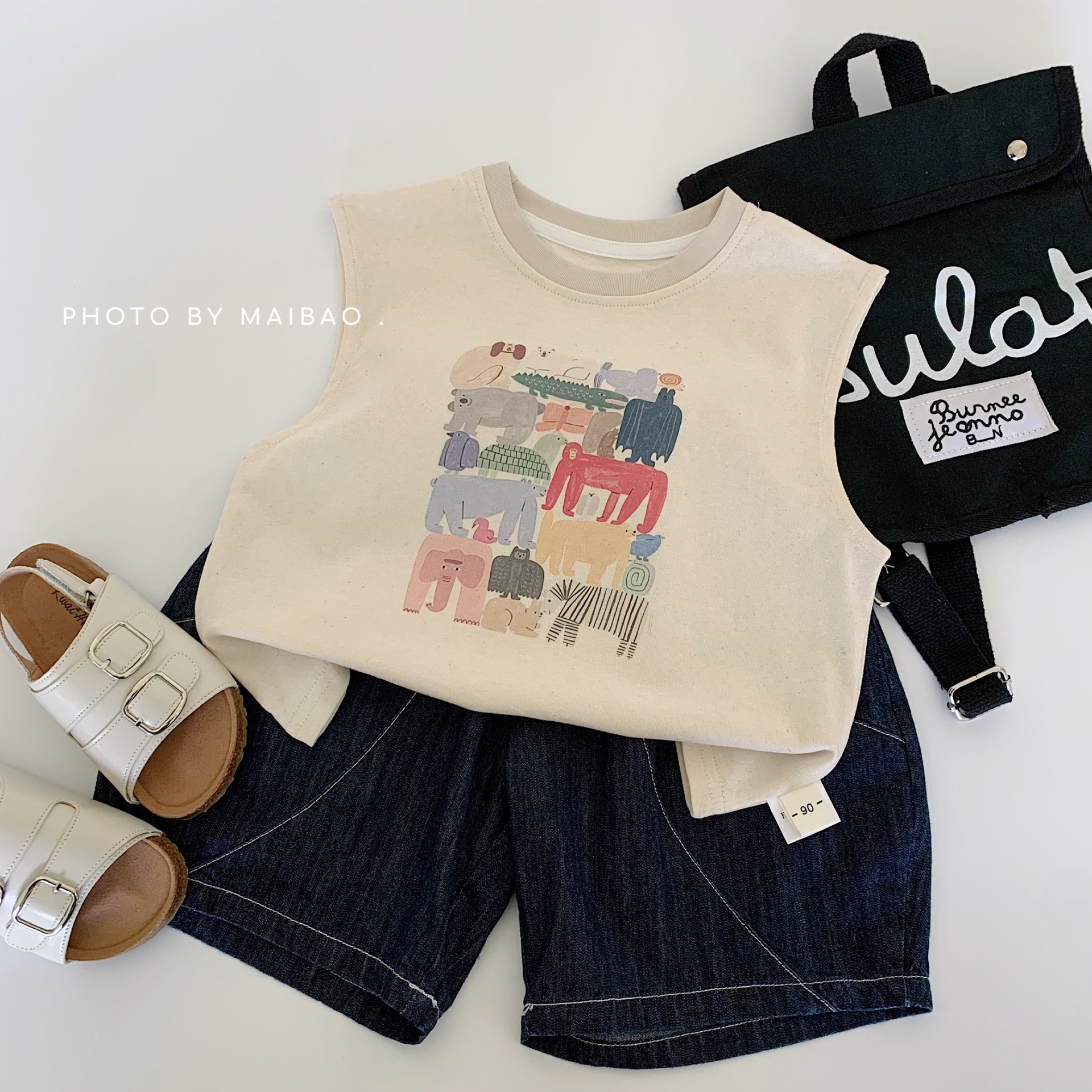 Camiseta sin mangas de verano para niños Maibao 2025 nuevo estilo para niños y niñas con estampado de dibujos animados top verano a clase