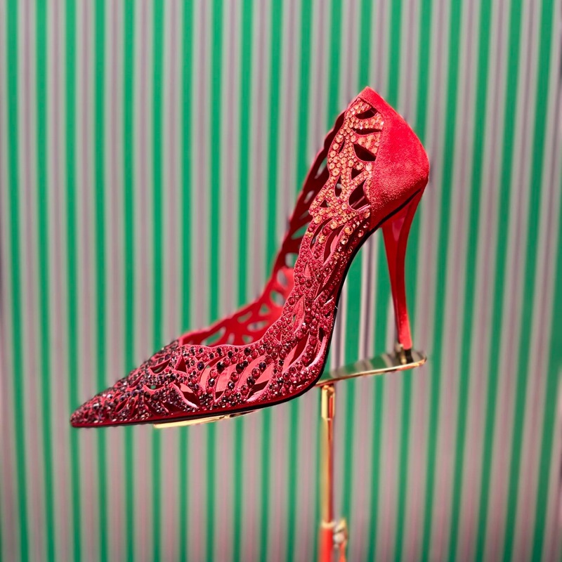 European and American Cross-Border Red Suede Hollow-Out Rhinestone Pointed-Toe Stiletto High Heels, Sexy Full Rhinestone Shallow-Cut Dress Shoes European and American Cross-Border Red Suede Hollow-Out Rhinestone Pointed-Toe Stiletto High Heels, Sexy Full Rhinestone Shallow-Cut Dress Shoes