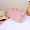 Handheld high quality polyurethane capacious cosmetic bag with zipper for traveling