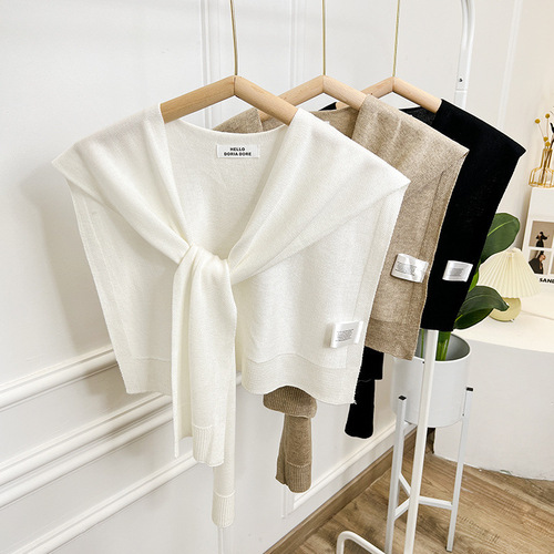 Blue White Shawl Outerwear Fashionable Knotting Vest Korean Style Spring and Summer Thin Soft Air Conditioning Room Knitted Shoulder Women 