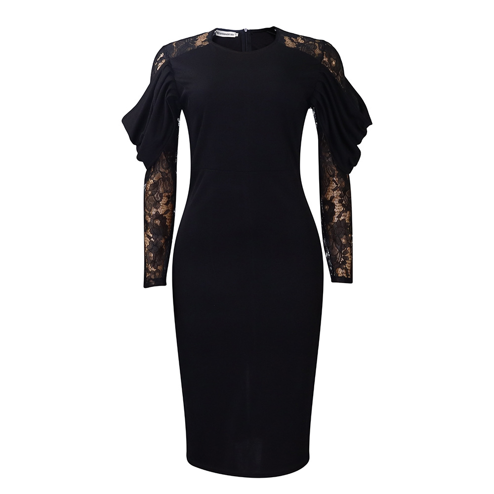 Women's Sheath Dress Elegant Round Neck Lace Long Sleeve Solid Color Knee-Length Holiday Daily display picture 38